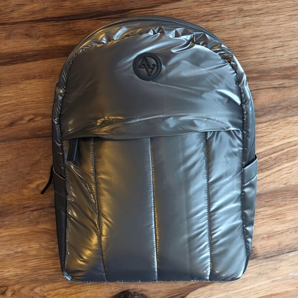 Adrianne Vittadini Lightweight Puffer Backpack Unisex Iridescent Pewter NWT